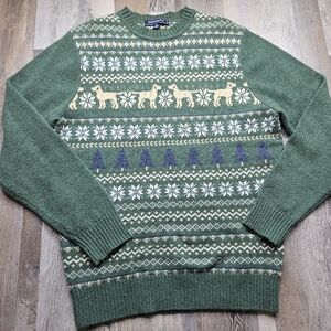 Crown & I've Men's Small Sweater Green Fairisle Trees Labrador Dog Lambswool
